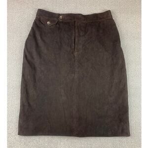 Vintage Ralph Lauren Women 14 Dark Brown Suede Pencil Skirt With Button Closure